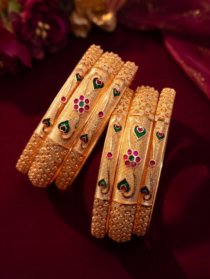 Delicate Gold Bangles with Diamond-Like Stones
