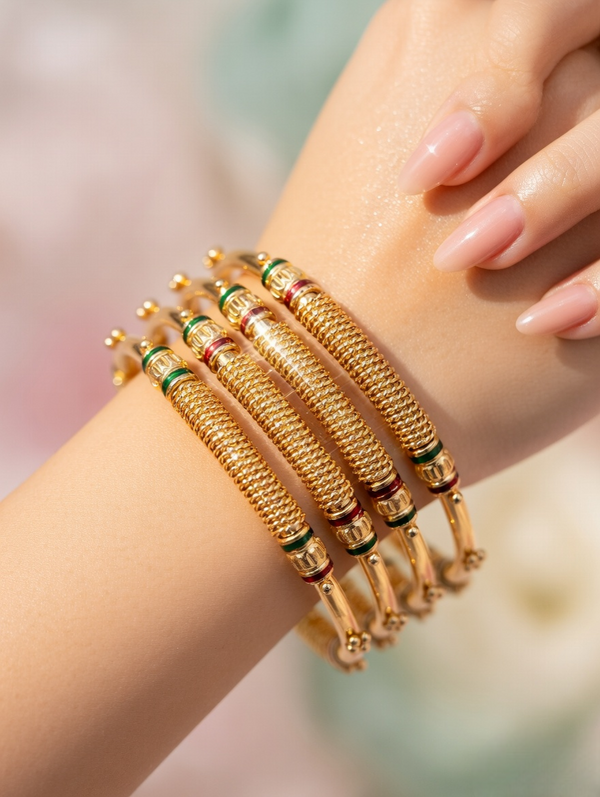 Ethnic Gold Bangles with Elegant Detailing