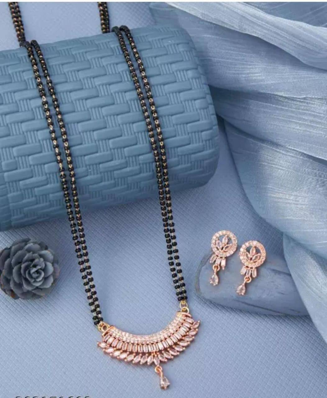 Chic Minimal Gold Chain Mangalsutra with Earring's