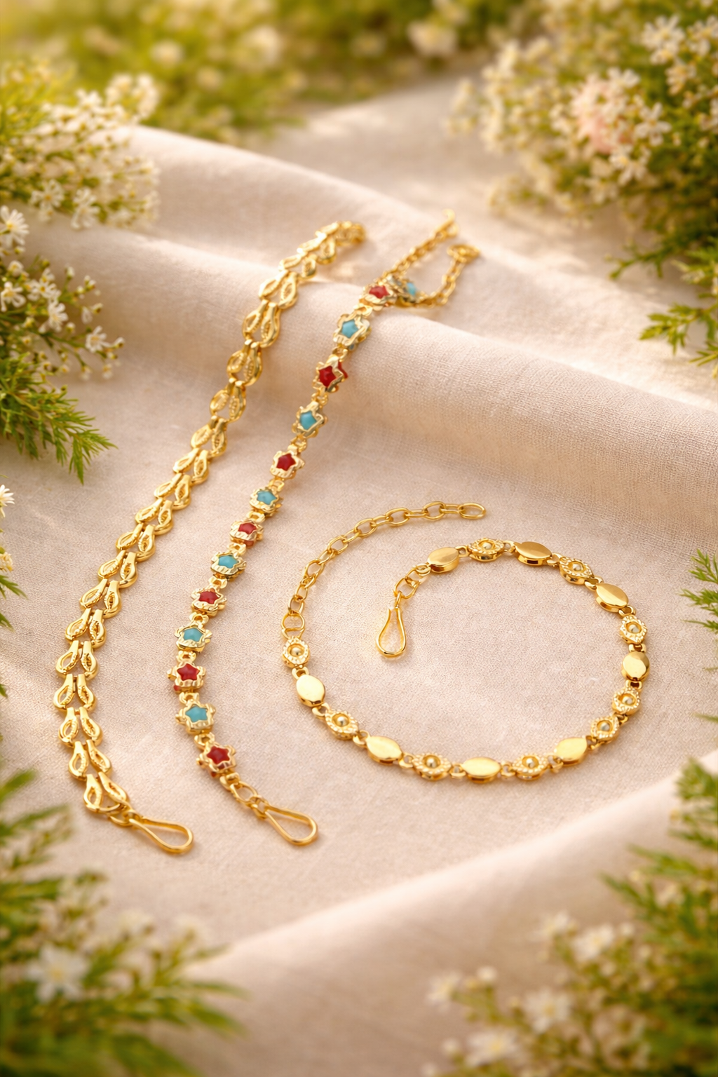 Contemporary Gold Bracelet with Crystal Studs