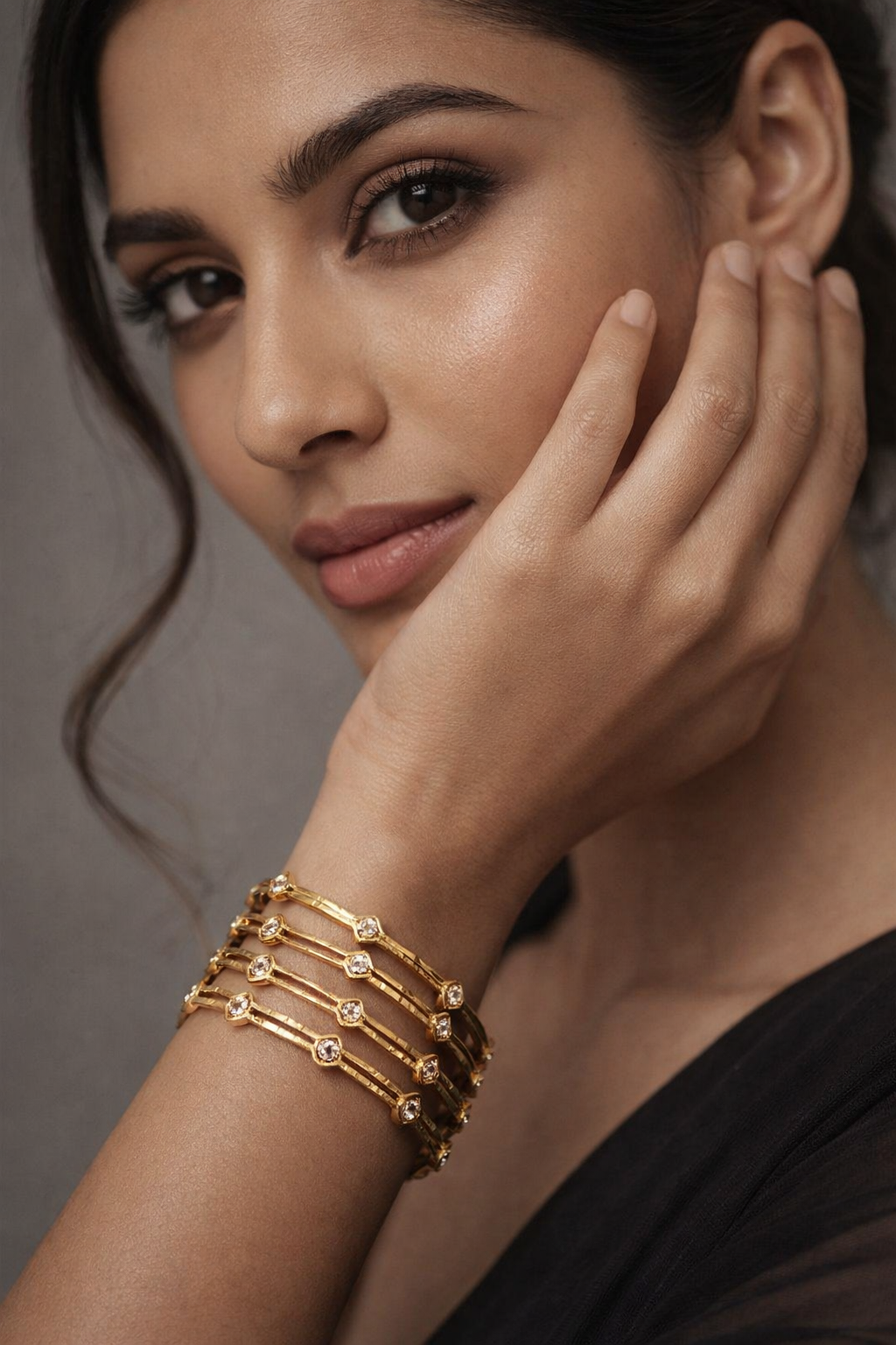 Elegant Gold Stone Studded Bangles Set
