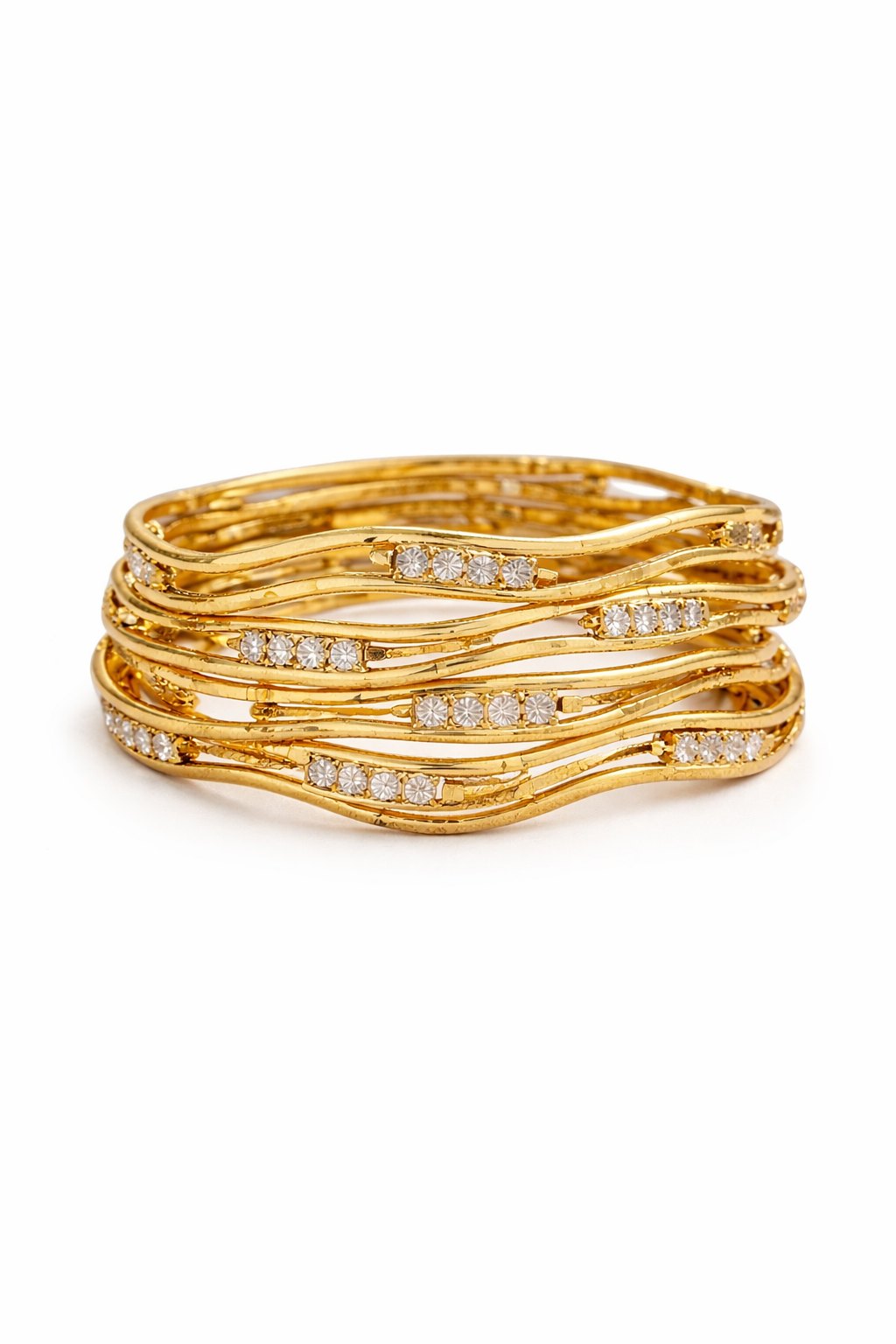 Classic Textured Gold Bangles with Crystal Accents