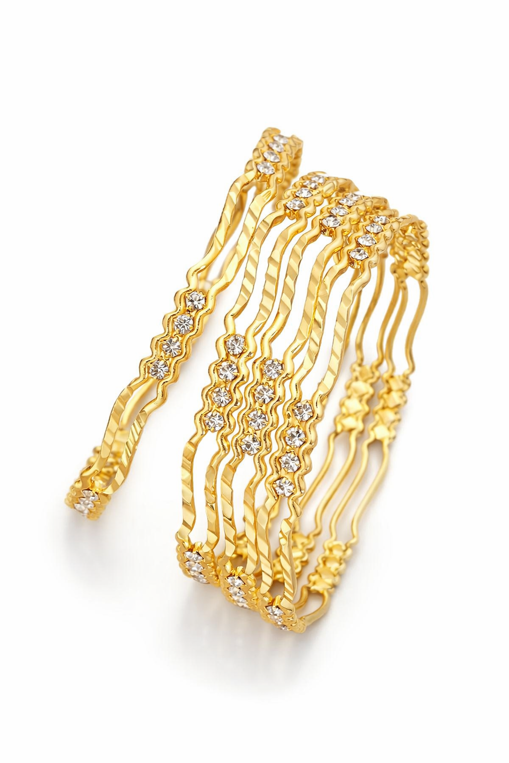 Modern Minimal Gold Bangles with Sparkling Stones