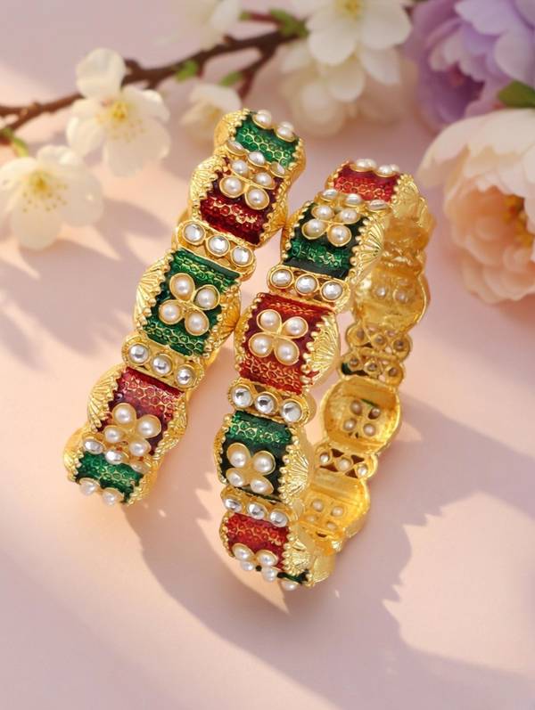 Fine Textured Gold Bangles with Stone Highlights