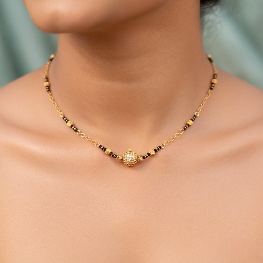Elegant Black Bead & Gold Pendant Mangalsutra