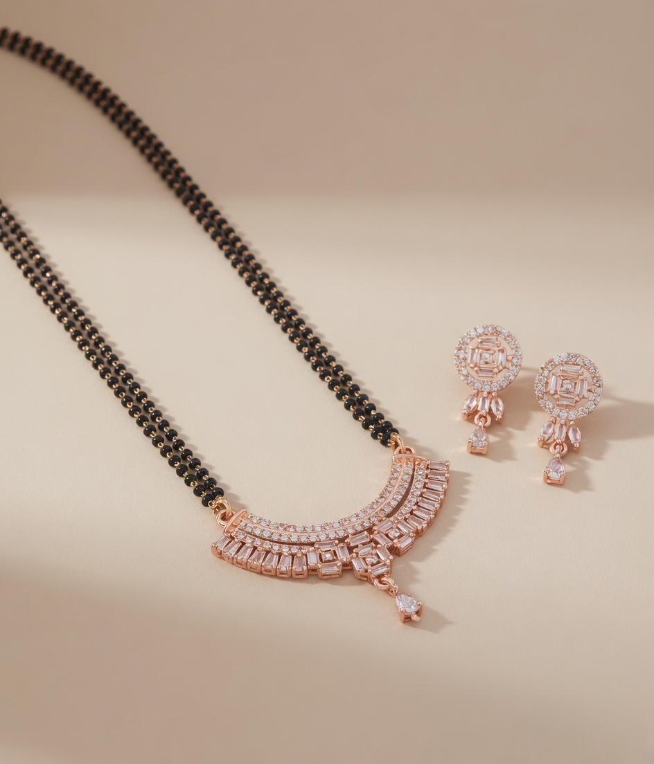Gold Mangalsutra Set with Diamond Stones