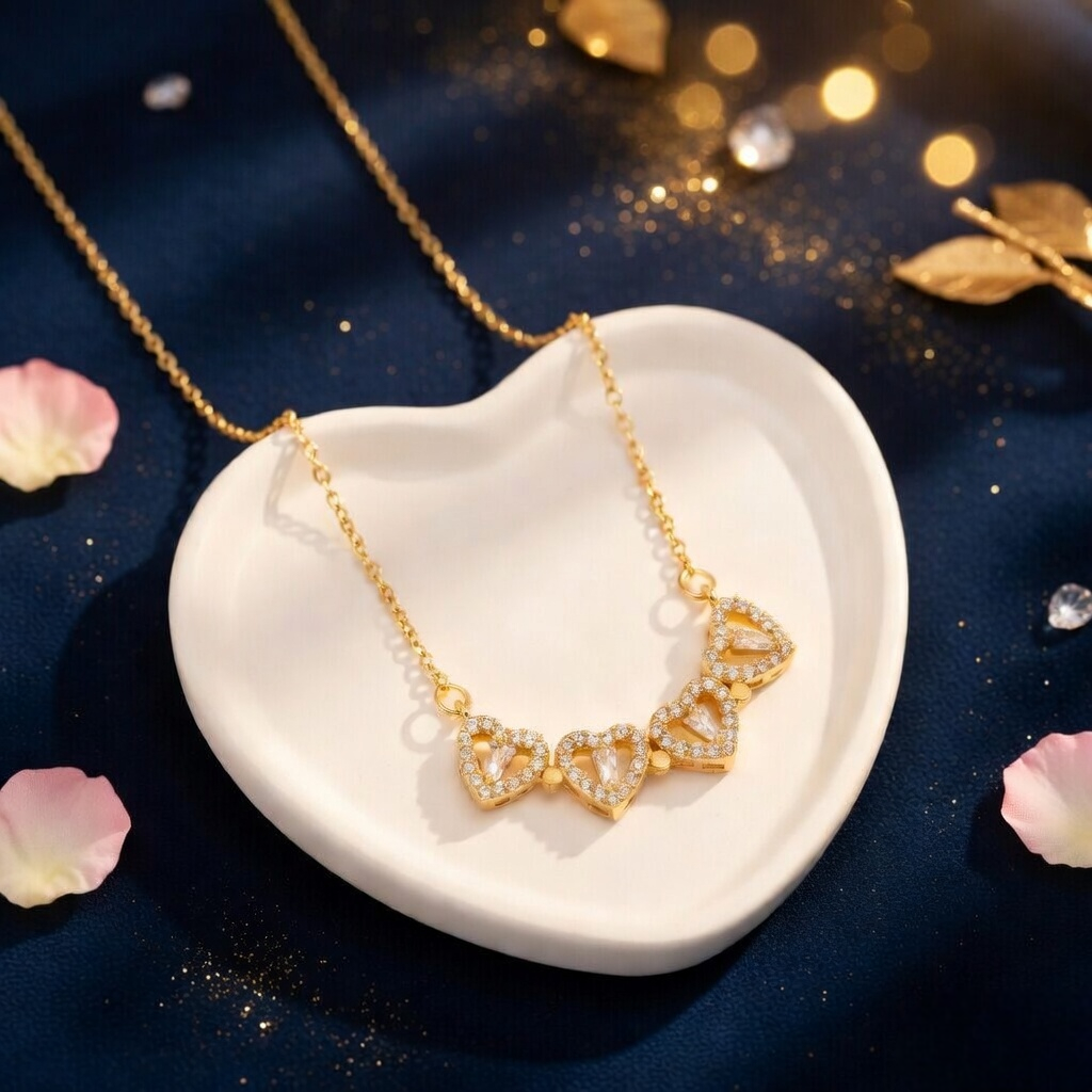 Golden Hearts Charm Necklace
