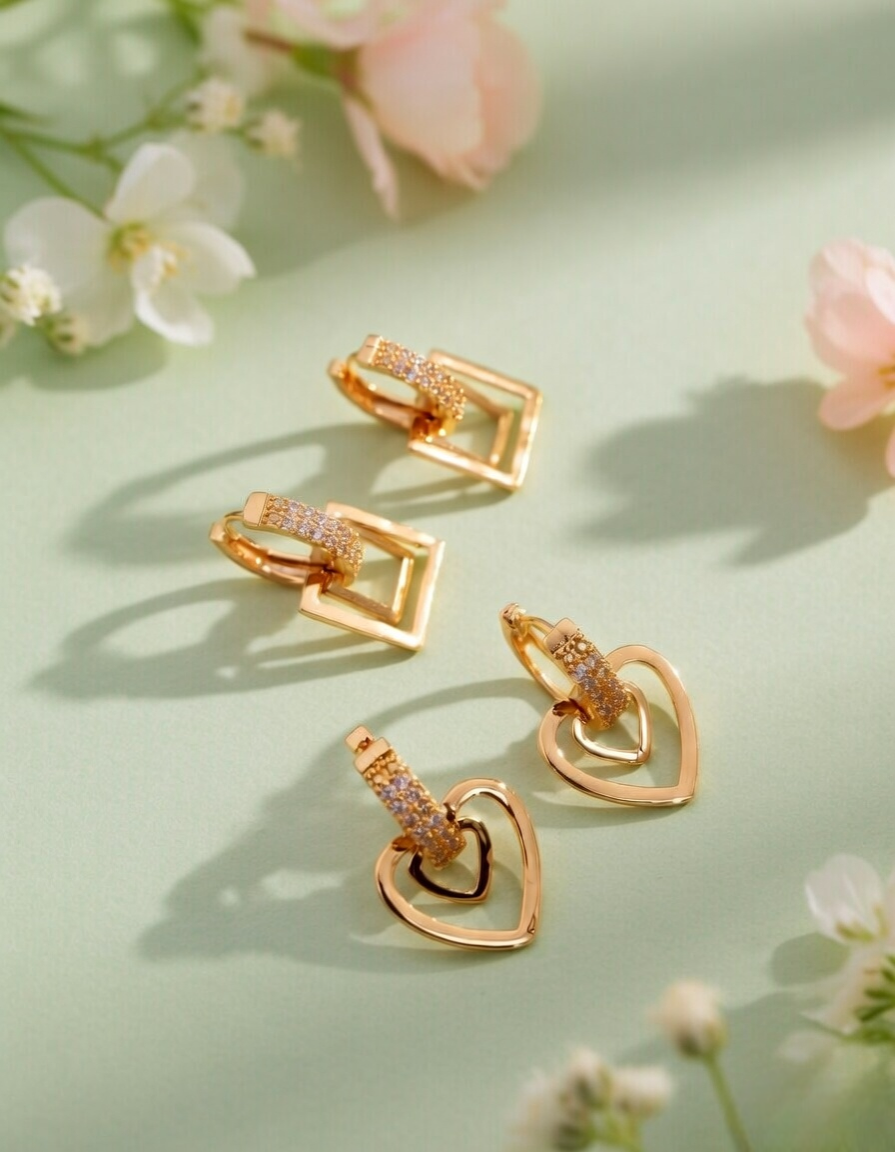 Regal Shine Gold Hoop & Drop Pair