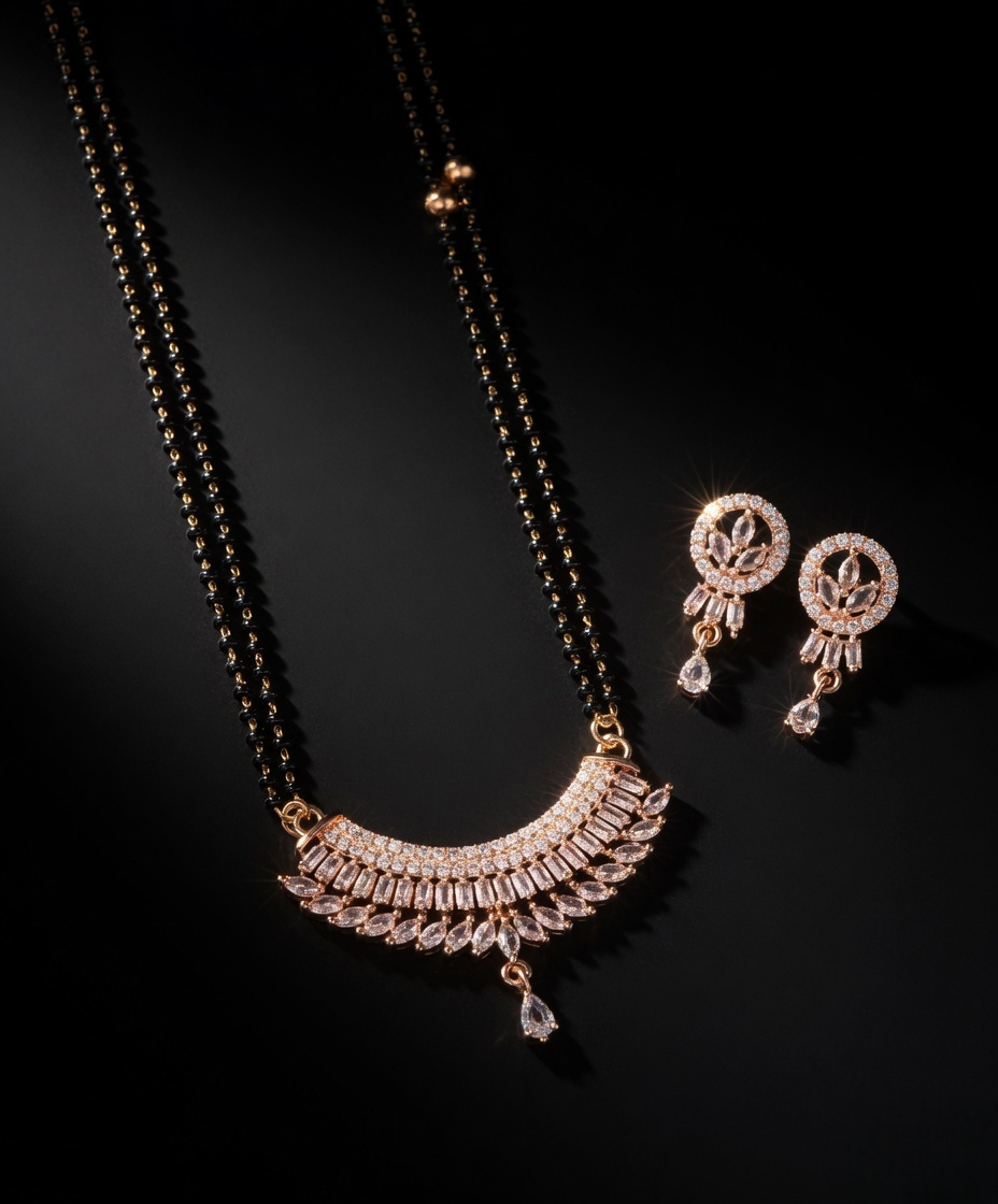 Chic Minimal Gold Chain Mangalsutra with Earring's