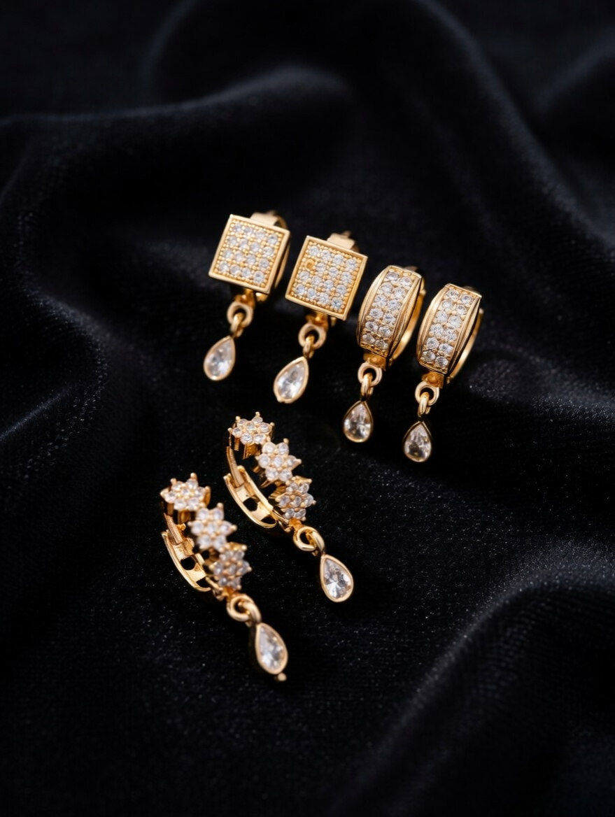 Dazzling Charm Gold Earrings Set