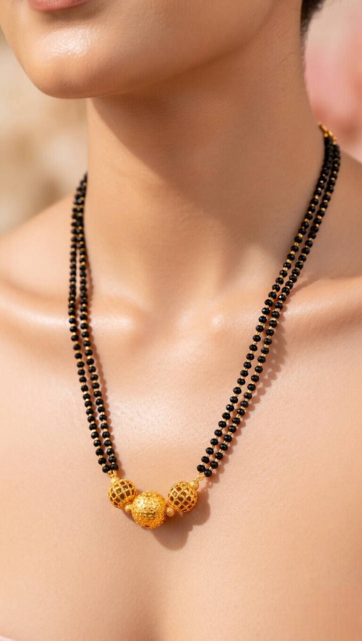 Classic Double Chain Gold Mangalsutra with Ruby Pendant