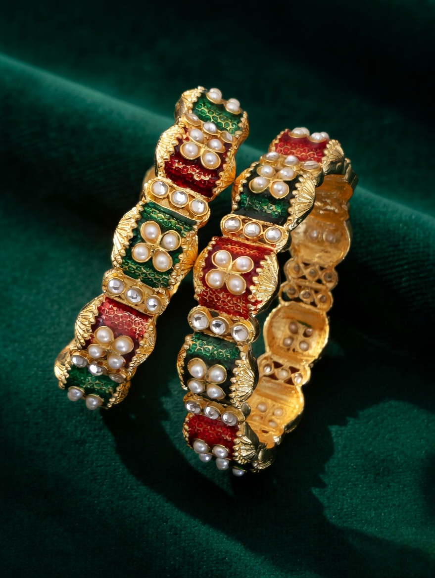 Fine Textured Gold Bangles with Stone Highlights