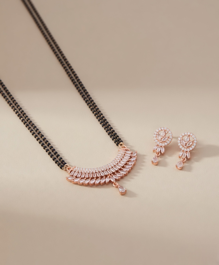 Chic Minimal Gold Chain Mangalsutra with Earring's