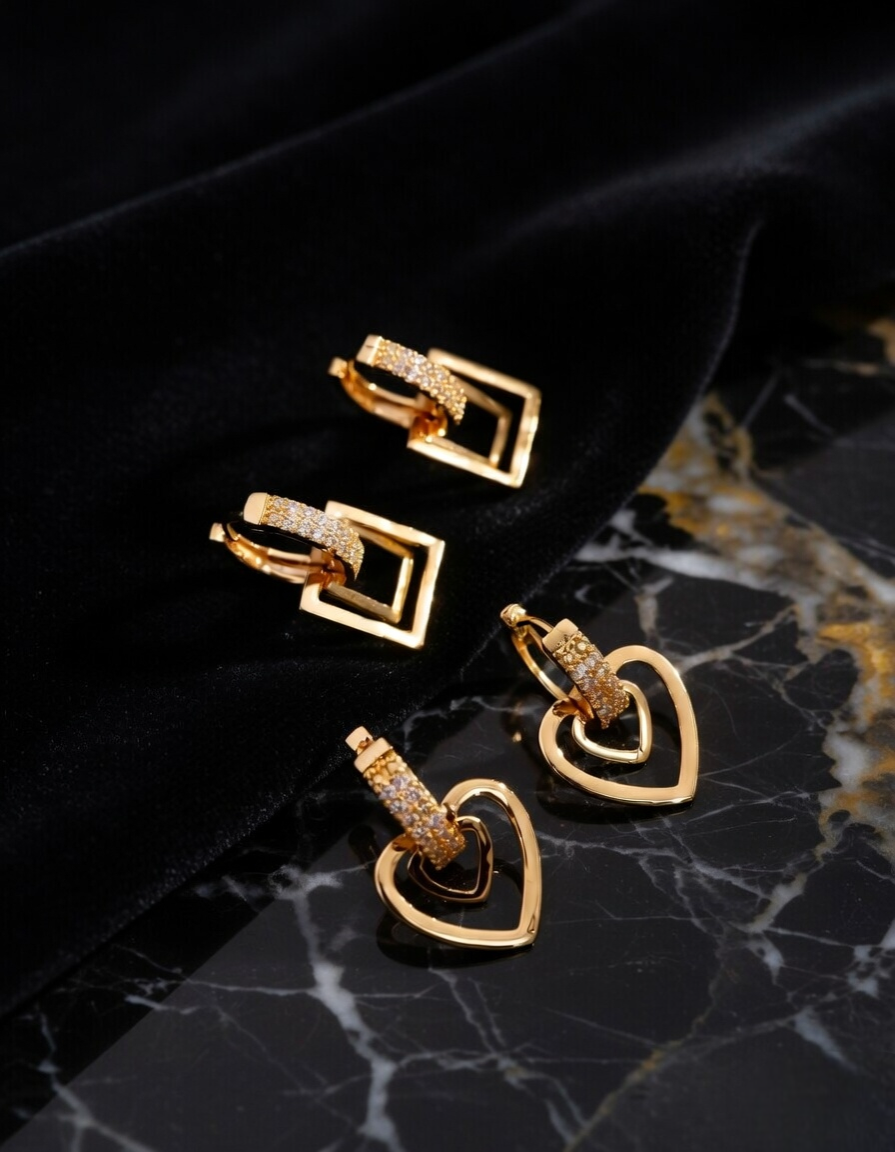 Regal Shine Gold Hoop & Drop Pair