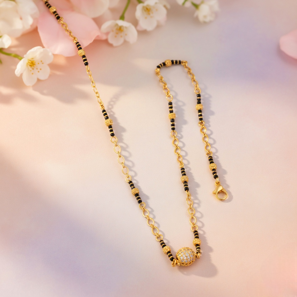 Elegant Black Bead & Gold Pendant Mangalsutra