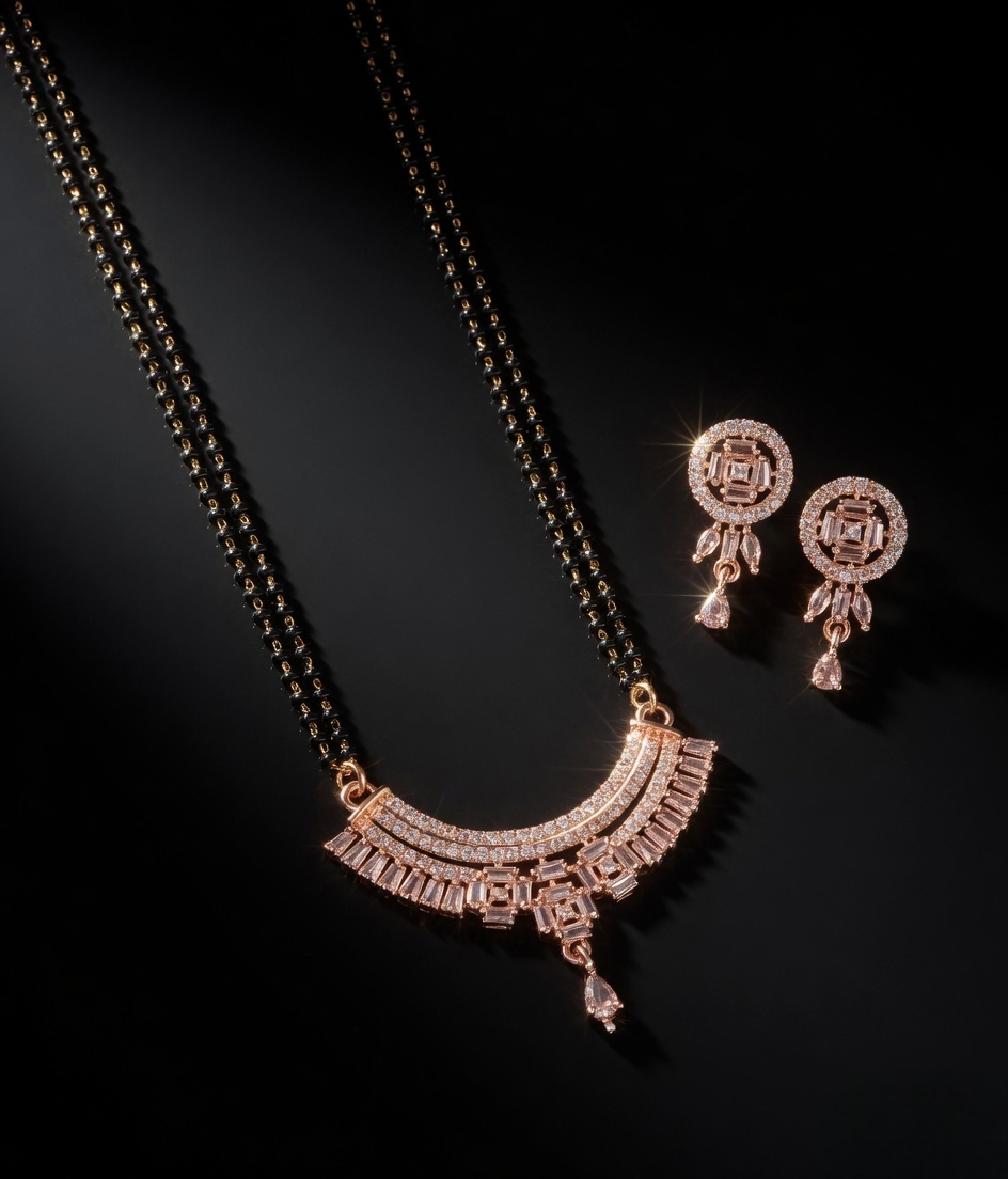 Gold Mangalsutra Set with Diamond Stones